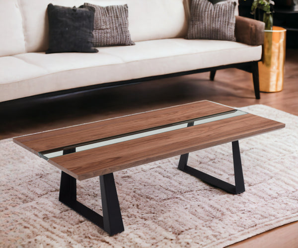 Homeroots 16" Walnut Veneer  Metal  And Glass Coffee Table   284308