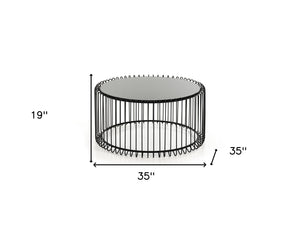 Homeroots 19" Black Metal And Glass Round Coffee Table   284312