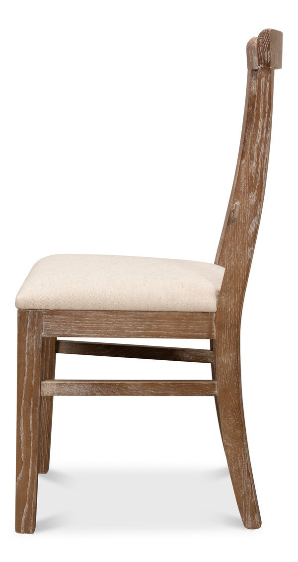 Sarreid Monet's Chair - Elegant Set Of 2 In Whitewashed Oak & Beige Linen For Stylish Home Décor Beige  28435