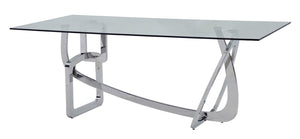 Homeroots 79" Clear And Silver Glass And Stainless Steel Trestle Base Dining Table   284365