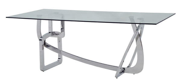 Homeroots 79" Clear And Silver Glass And Stainless Steel Trestle Base Dining Table   284365