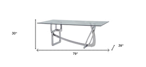 Homeroots 79" Clear And Silver Glass And Stainless Steel Trestle Base Dining Table   284365