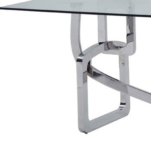 HomeRoots 79" Modern Clear Glass Dining Table with Silver Stainless Steel Trestle Base - Stylish & Durable Design 284365