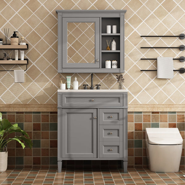 English Elm 30'' Modern Bathroom Vanity Set With Mirror, 2 Drawers & Tip-Out, Stylish Storage For Small Spaces SW000127AAE-3