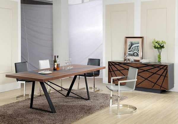 Homeroots 30" Walnut Veneer And Grey Stainless Steel Dining Table  Wood,Manufactured 284372