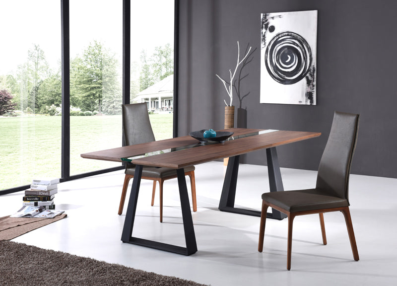 Homeroots 30" Walnut Veneer  Glass  And Metal  Wood,Manufactured 284380