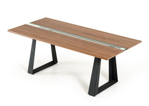 Homeroots 30" Walnut Veneer  Glass  And Metal  Wood,Manufactured 284380