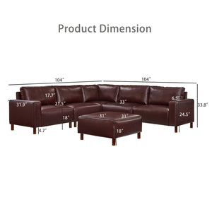 English Elm Modern Modular L-shaped Sectional in Matte Pu Leather with Ottoman Six Piece Burgundy W1097S00265