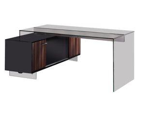 Homeroots 29.5" Glass And Stained Wood Office Desk With A Storage Cabinet   284409