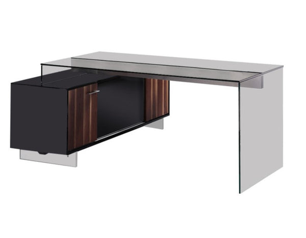 Homeroots 29.5" Glass And Stained Wood Office Desk With A Storage Cabinet   284409