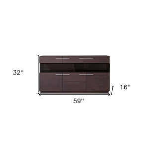 Homeroots 59" Brown Solid Wood Sideboard With Glass Doors   284410