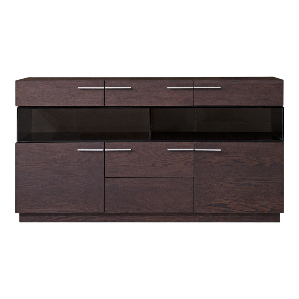 HomeRoots 59" Brown Solid Wood Sideboard with Glass Doors - Elegant Storage Solution for Any Room Décor 284410