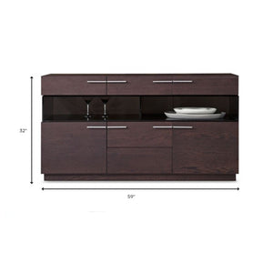 Homeroots 59" Brown Solid Wood Sideboard With Glass Doors   284410