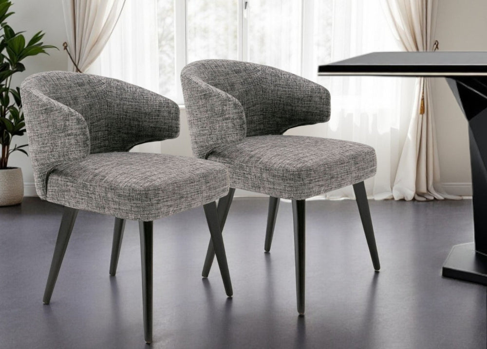 HomeRoots Gray Wing Back Dining Arm Chair - Elegant Upholstered Design with Black Legs for Stylish Comfort 284415