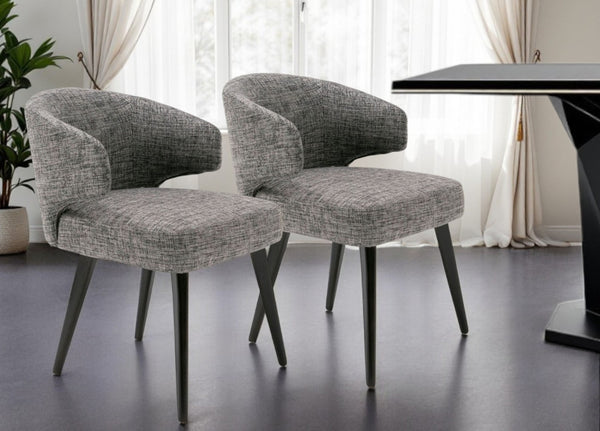 HomeRoots Gray Wing Back Dining Arm Chair - Elegant Upholstered Design with Black Legs for Stylish Comfort 284415