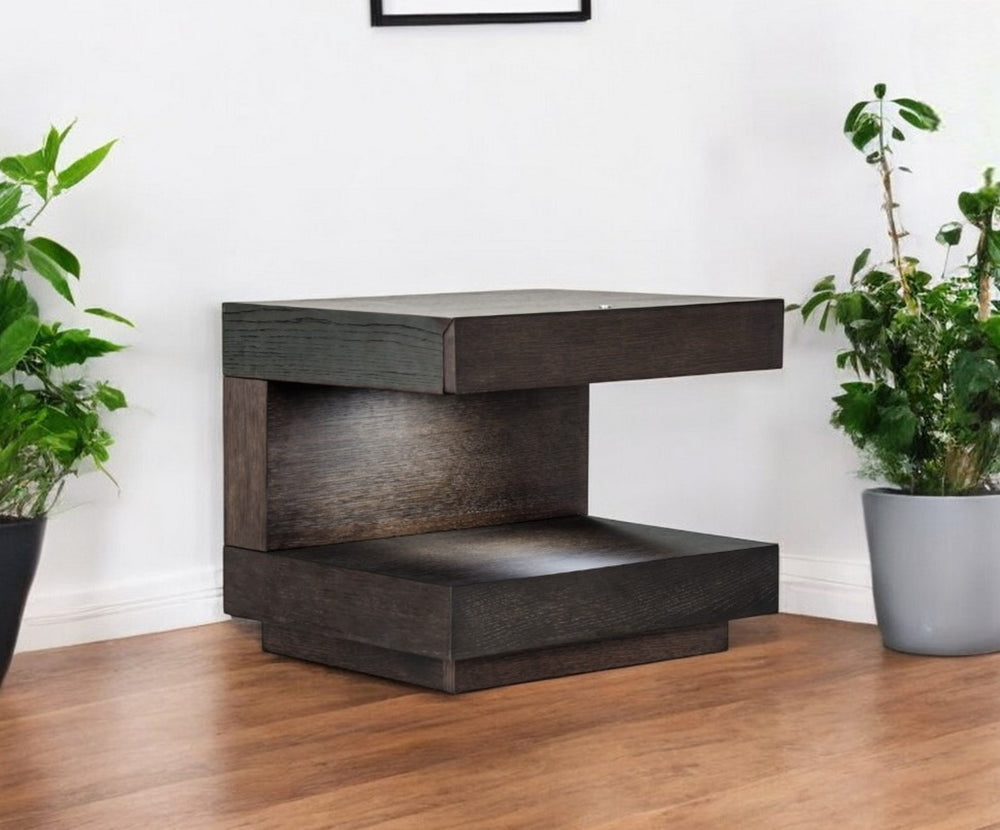 Homeroots 16" Dark Brown Solid Wood Nightstand Brown  284422