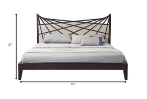 Homeroots 47" Brown Veneer And Beige Bonded Leather Queen Bed  Wood,Manufactured 284427