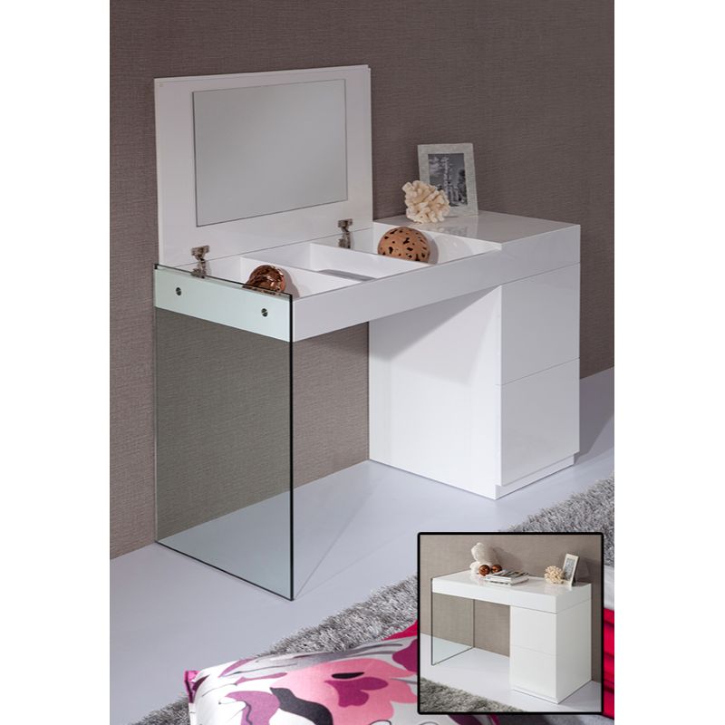 Homeroots 27" White Glass Floating Vanity With A Mirror   284428