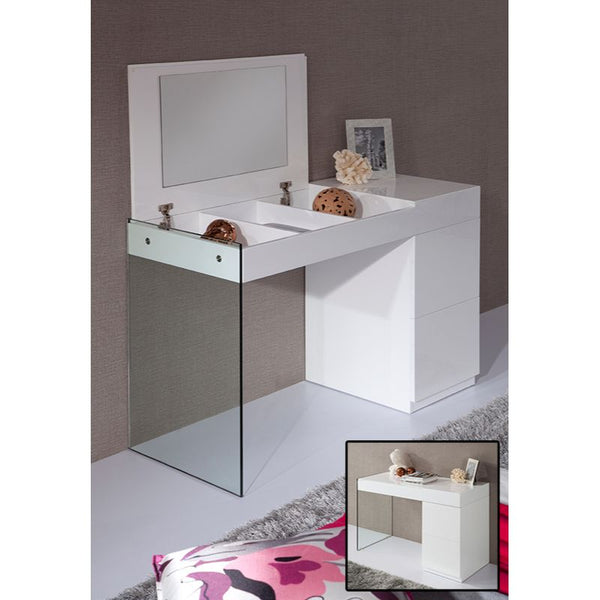 Homeroots 27" White Glass Floating Vanity With A Mirror   284428