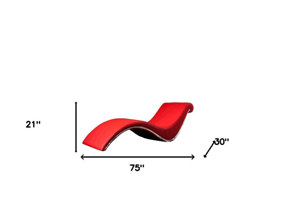 Homeroots 75" Red Faux Leather Striped Lounge Chair Red  284451