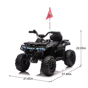 English Elm 24v Kids Electric Ride-on Atv with Dual Motors Bluetooth Led Lights and Flag Poles Black W1578P305893