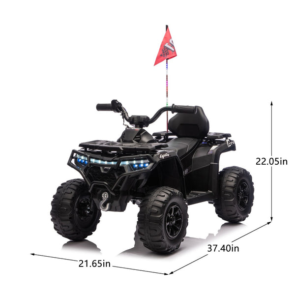 English Elm 24v Kids Electric Ride-on Atv with Dual Motors Bluetooth Led Lights and Flag Poles Black W1578P305893