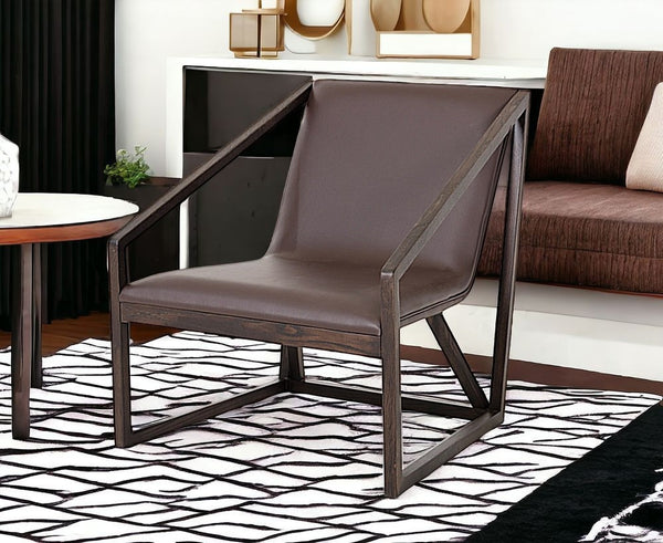 Homeroots 27" Brown Genuine Leather Lounge Chair Brown Eco  284461