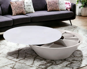 Homeroots 12" Grey Glass Coffee Table With A Swivel Compartment   284467