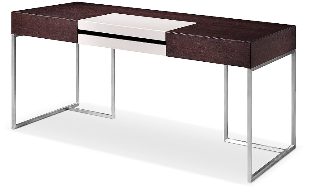 Homeroots 30" Brown Oak And Grey Veneer  Mdf  Glass  And Stainless Steel Desk   284474