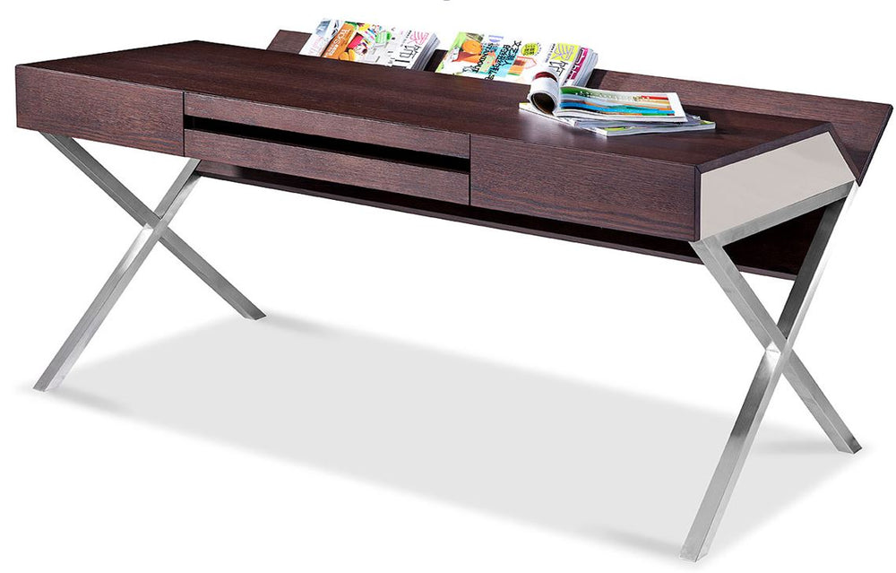 Homeroots 30" Brown Oak And Grey Veneer And Stainless Steel Office Desk   284476