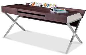 Homeroots 30" Brown Oak And Grey Veneer And Stainless Steel Office Desk   284476