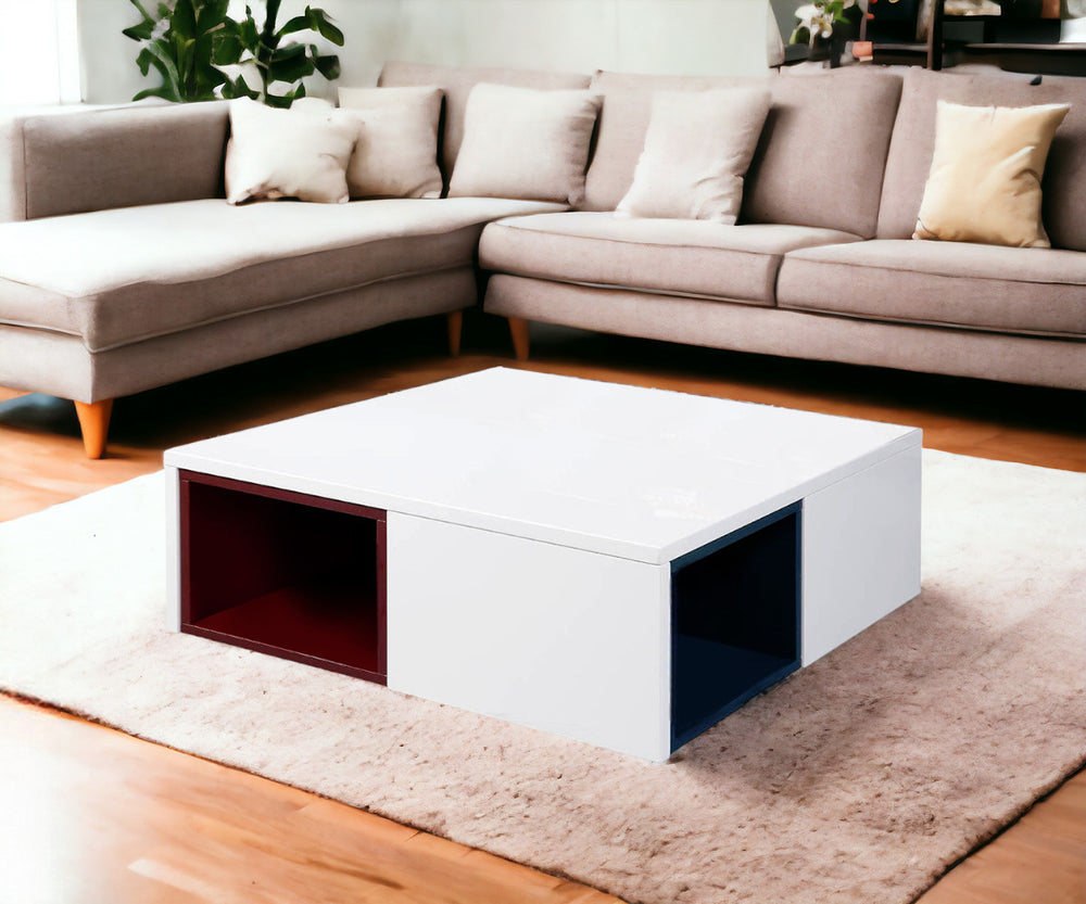 Homeroots 12" White Coffee Table With Colored Stools   284492