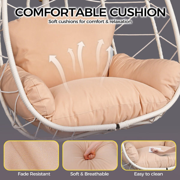English Elm Hanging Egg Chair Woven Pe Wicker Swing with Stand Washable Cushion Patio Bedroom T5880P497559