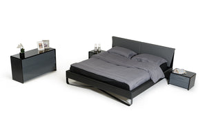 Homeroots 37" Grey And Black Leatherette And Metal Queen Bed  Faux Leather 284506