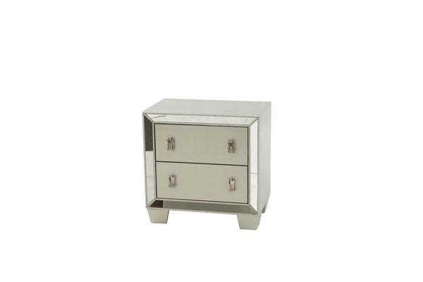 English Elm Traditional Silver Finish Antique 2-Drawer Nightstand with Mirror Accent, Spacious Bedside Table 26"x17"x26" B011P395077