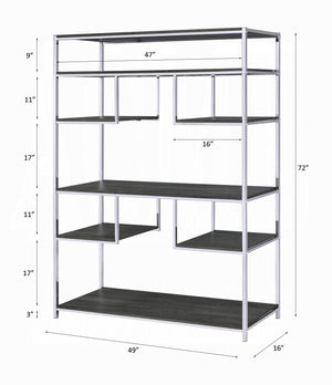 English Elm Rustic Modern Grey Oak & Chrome 8-Shelf Geometric Bookshelf with Sturdy Metal Frame, 72"H, 49"W B062P209200