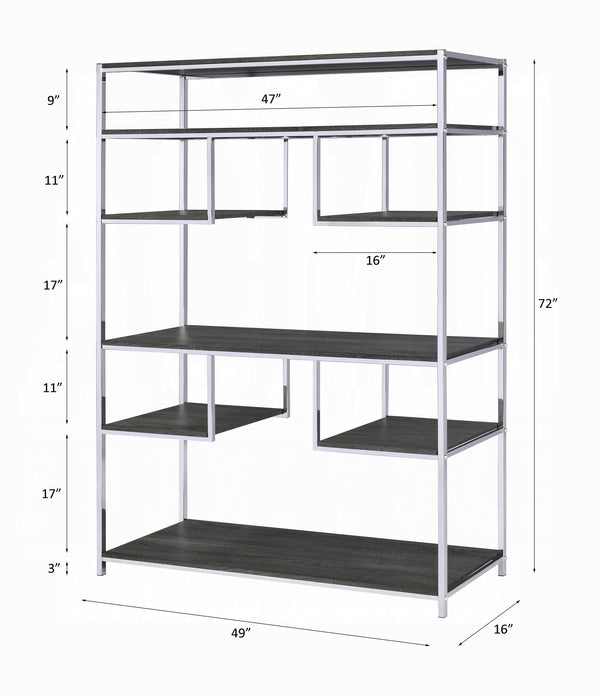 English Elm Rustic Modern Grey Oak & Chrome 8-Shelf Geometric Bookshelf with Sturdy Metal Frame, 72"H, 49"W B062P209200