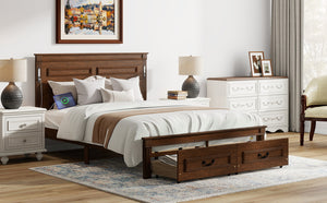 English Elm Queen Farmhouse Pinewood Storage Bed with Led Lighting Usb Charging and Panel Headboard Walnut W504P391016
