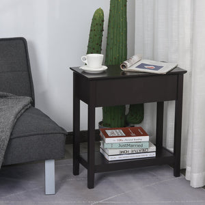 English Elm HOMCOM Narrow End Table with Flip-Top Storage Cabinet & Bottom Shelf, Retro Dark Coffee, Slim 23.5" W2225P217459