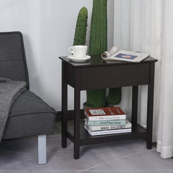 English Elm HOMCOM Narrow End Table with Flip-Top Storage Cabinet & Bottom Shelf, Retro Dark Coffee, Slim 23.5" W2225P217459