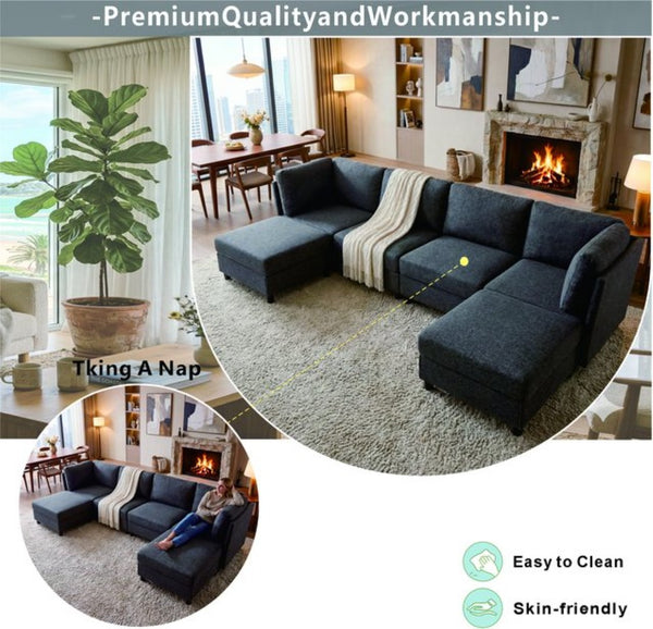 English Elm Modern Configurable Sectional Sofa Foil Fabric Low Profile Living Room Seating Dark Grey W5568S00050