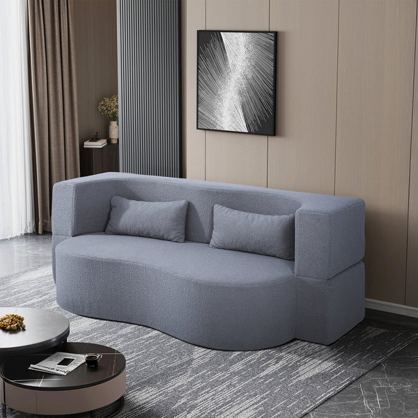 English Elm 2-in-1 Convertible Sofa Bed - Full Size Folding Loveseat with Plush Teddy Fabric, No Assembly Needed Grey W3163P322890