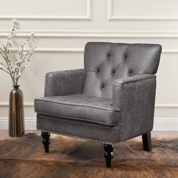 English Elm Christopher Knight Home® - HARRISON Tufted Club Chair with Diamond-Stitched Back, Nailhead Trim and Turned Birch Legs for Comfort and Style Slate 53444.00MFSLA
