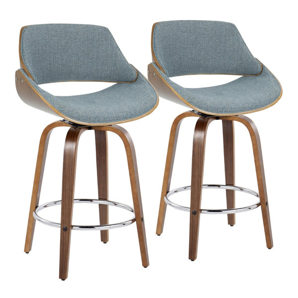 English Elm 26" Mid-century Swivel Counterstools Walnut Legs Camel Faux Leather Seat Set of 2 B202S00259