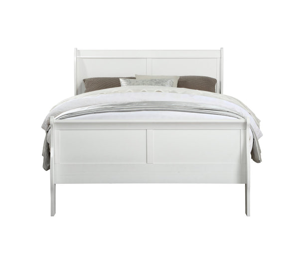 English Elm White Sleigh Bed with Built-In Casegood Drawer, Brushed Nickel Hardware, Solid Pine Elegance B062S00539