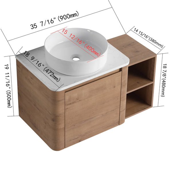 English Elm 36'' Wall-Mounted Bathroom Vanity With Ceramic Sink, Soft-Close Door, Stylish Shelves & Easy Assembly W999S00406