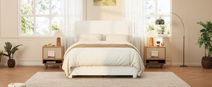 English Elm Boucle Cloud Upholstered Full Platform Bed with Adjustable Curved Headboard in White N733P439489K