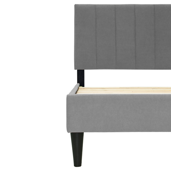 English Elm Twin Brushed Linen Bed with Adjustable Channel Tufted Headboard, 3" Lift, 12-Slat Support for Luxe Comfort Gray 45 L x 30 W x 5 H B089P240521