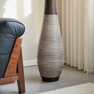 English Elm 39-Inch Tall Standing Designer Floor Vase with Brushed Gold Accents, Durable PVC Rattan Texture, Elegant Home Accent Black+ Gray W2796P193948