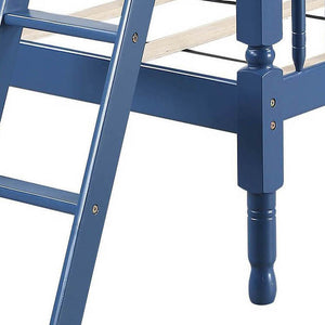 English Elm Blue Convertible Twin-Over-Twin Bunk Bed in Dark Blue with Built-in Ladder, Guard Rail, 28" Clearance B062S00491